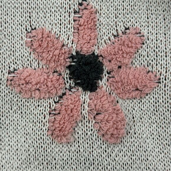 POL Floral Pattern Hooded Cropped Sweater Women Small Pink Cream Boxy - Picture 3 of 8